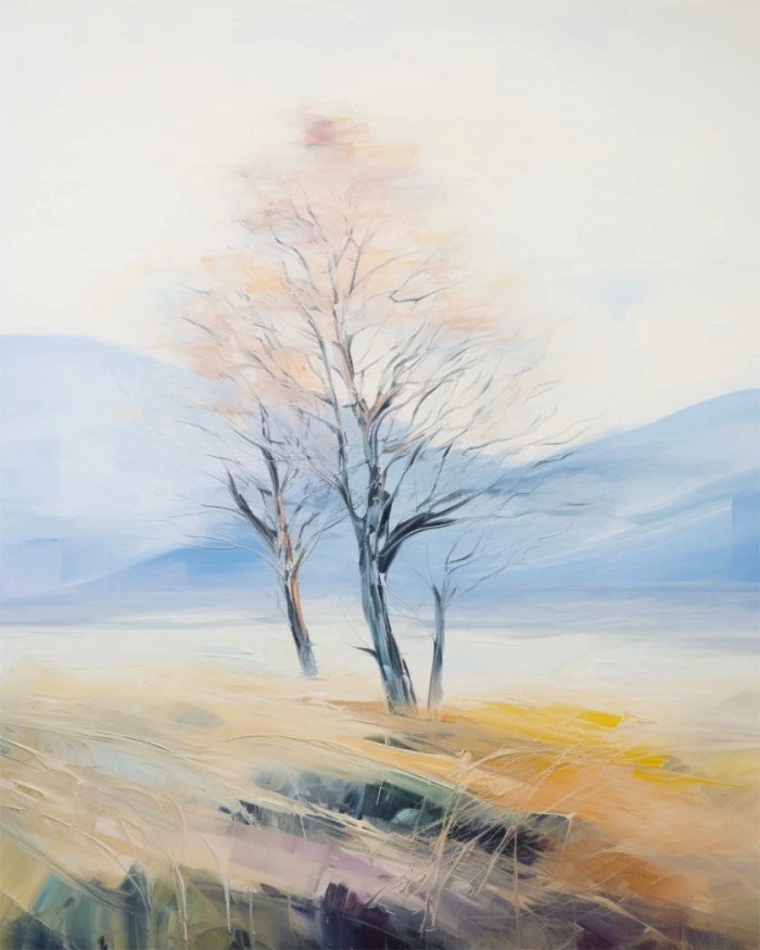 Trees on a windy meadow