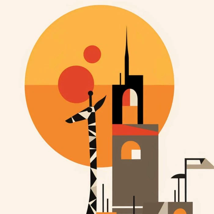 Giraffe and skyscraper